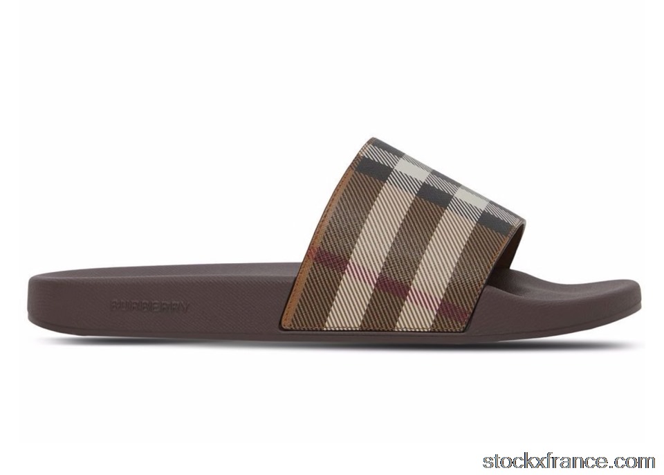 Burberry Check Print Slides Dark Birch Brown 8048195